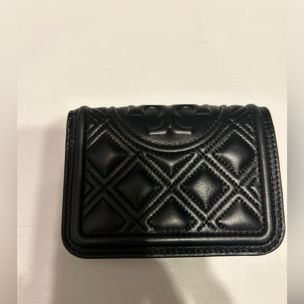 Tory Burch Black Quilted Leather Compact Wallet